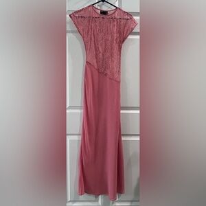 ASOS Pink Lace Chiffon Night Dress Size 2 Sheer Maxi Feminine Sexy Layering
